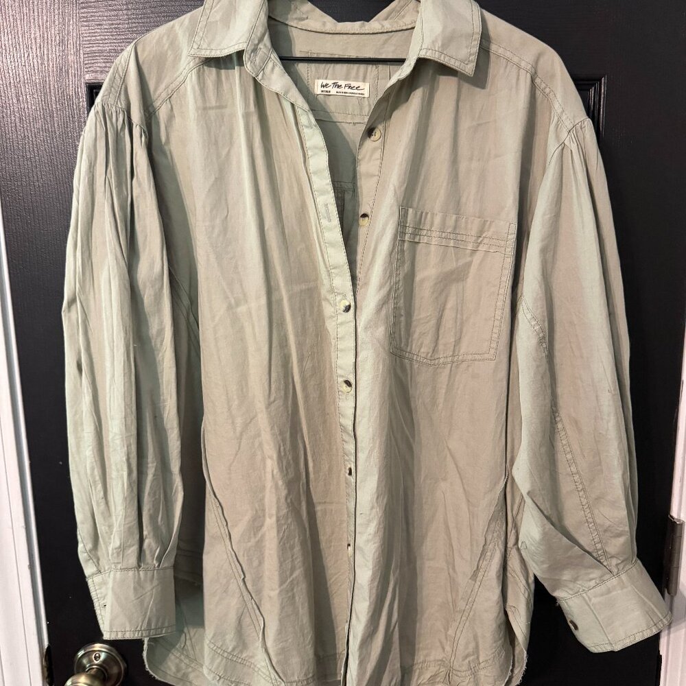 Free People Oversized Button Down Shirt Pale Green Medium